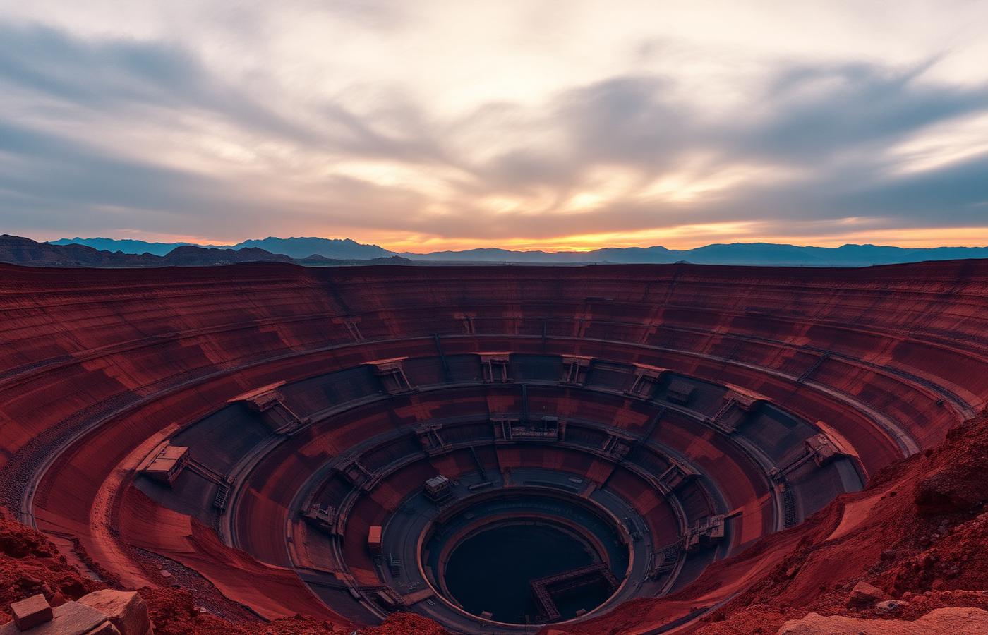 Open-pit mine at dusk